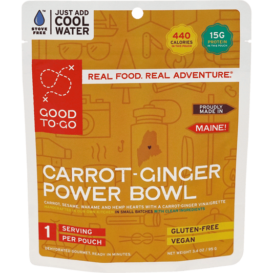 Good To-Go Carrot Ginger Power Bowl plant-based meal pouch, gluten-free vegan camping food