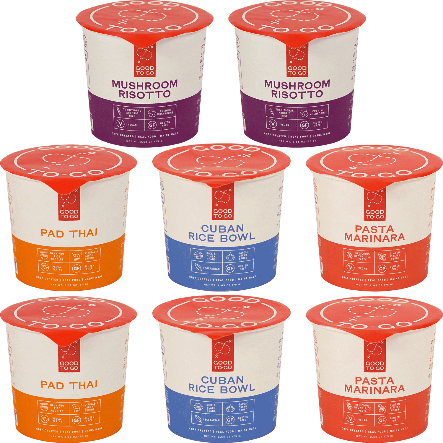 Instant Meal Cups | Microwavable Variety 8-Pack | Good To-Go
