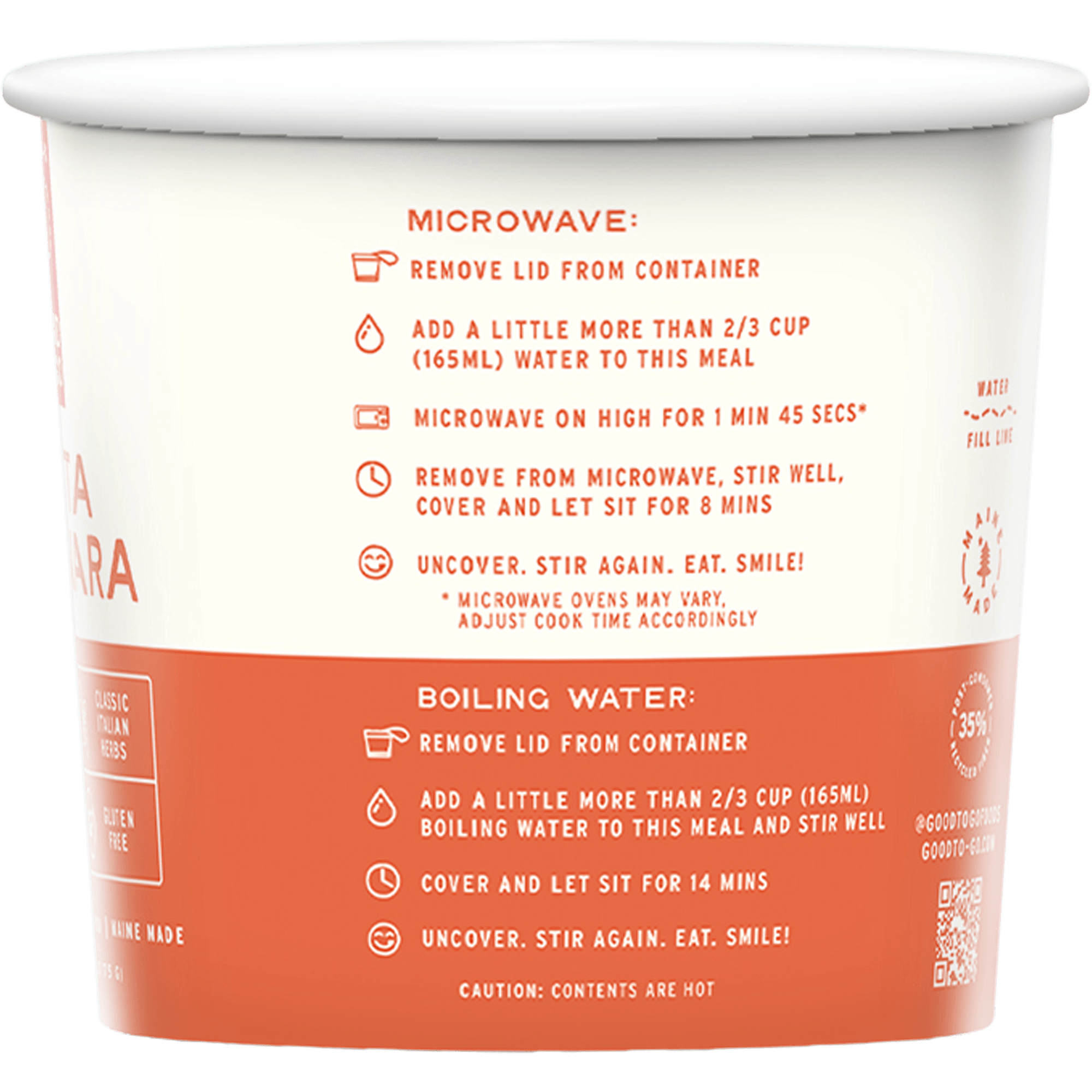 Microwavable Pasta Marinara Cups Vegan Pasta Cups Good ToGo